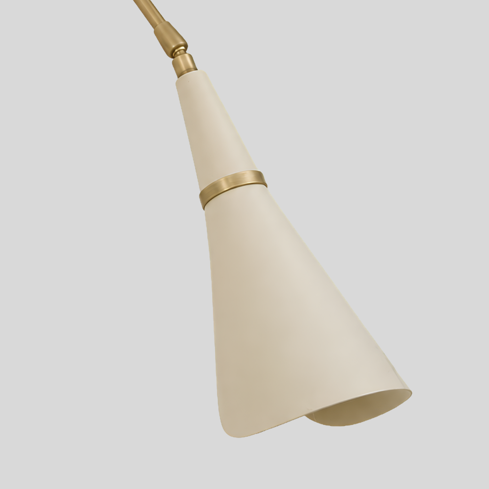 Mid Century Brass Swing Arm Wall Lamp - Adjustable Cream Cone Sconce