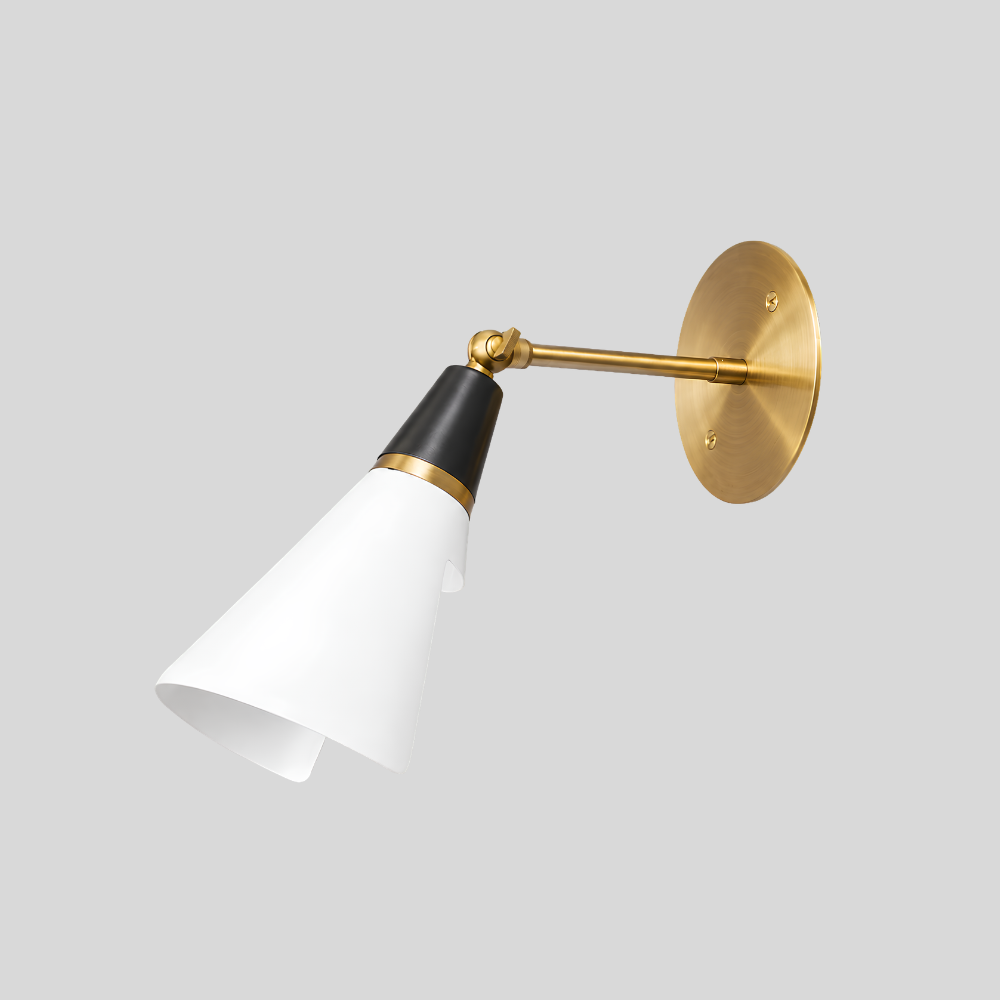 White & Matt Black Adjustable Cone Wall Lamp - Modern Short Brass Spot Sconce