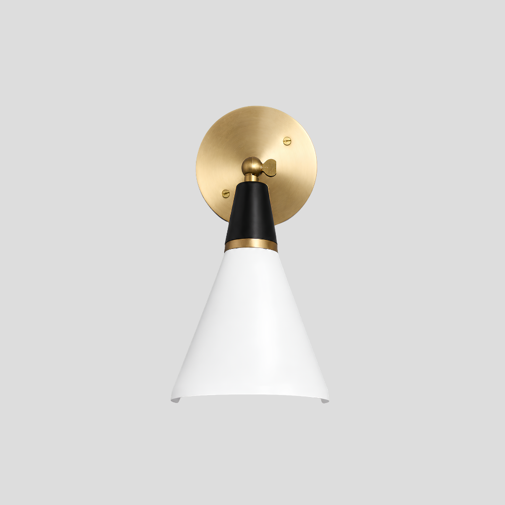 White & Matt Black Adjustable Cone Wall Lamp - Modern Short Brass Spot Sconce