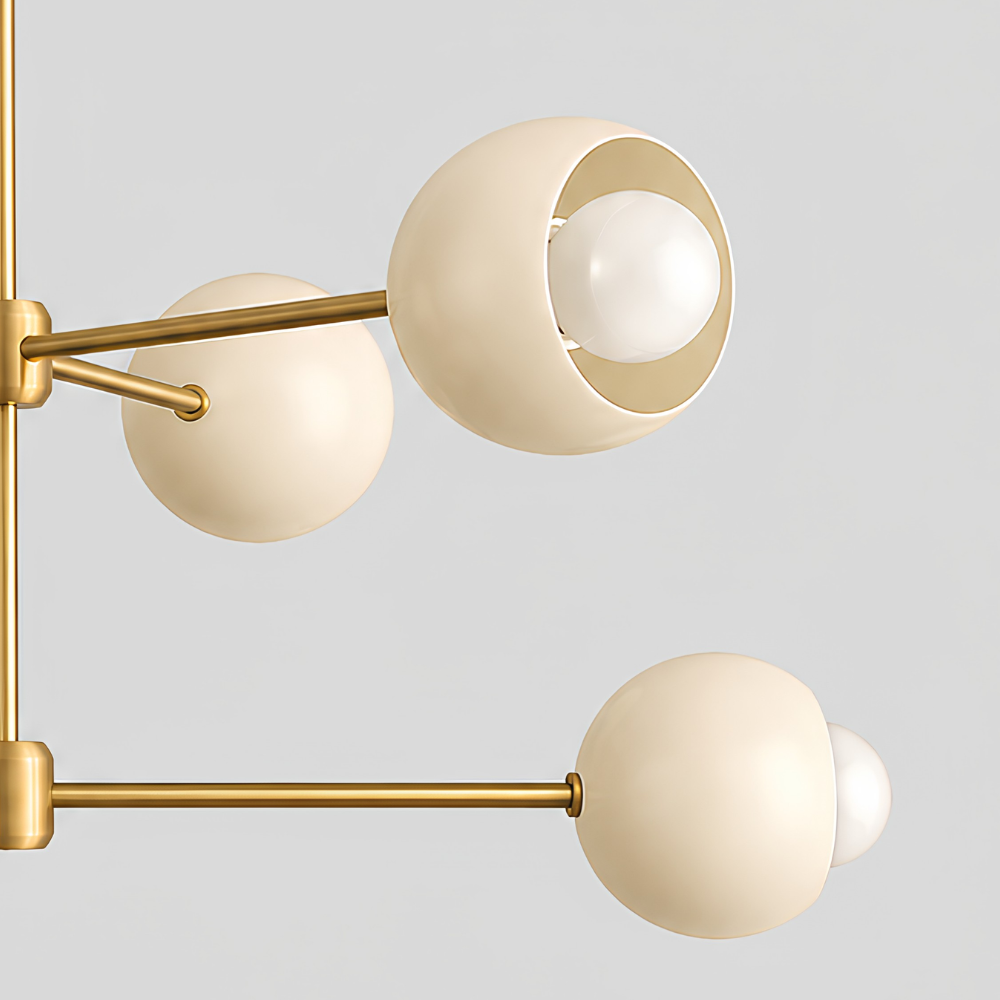 6 Light Brass Sputnik Chandelier - Cream Globe Shade Linear Ceiling Light