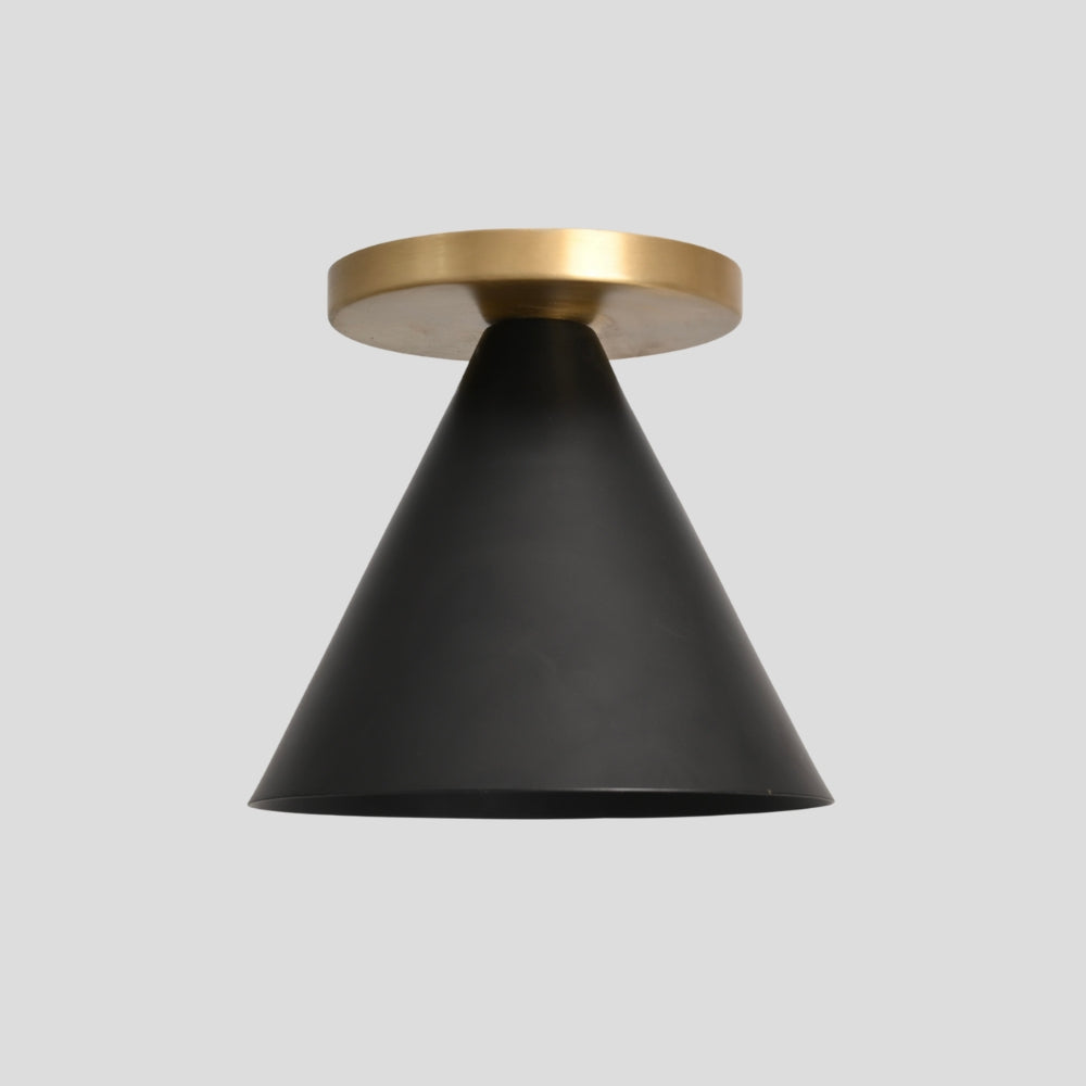 Brass Cone Ceiling Light - Matt Black Shade