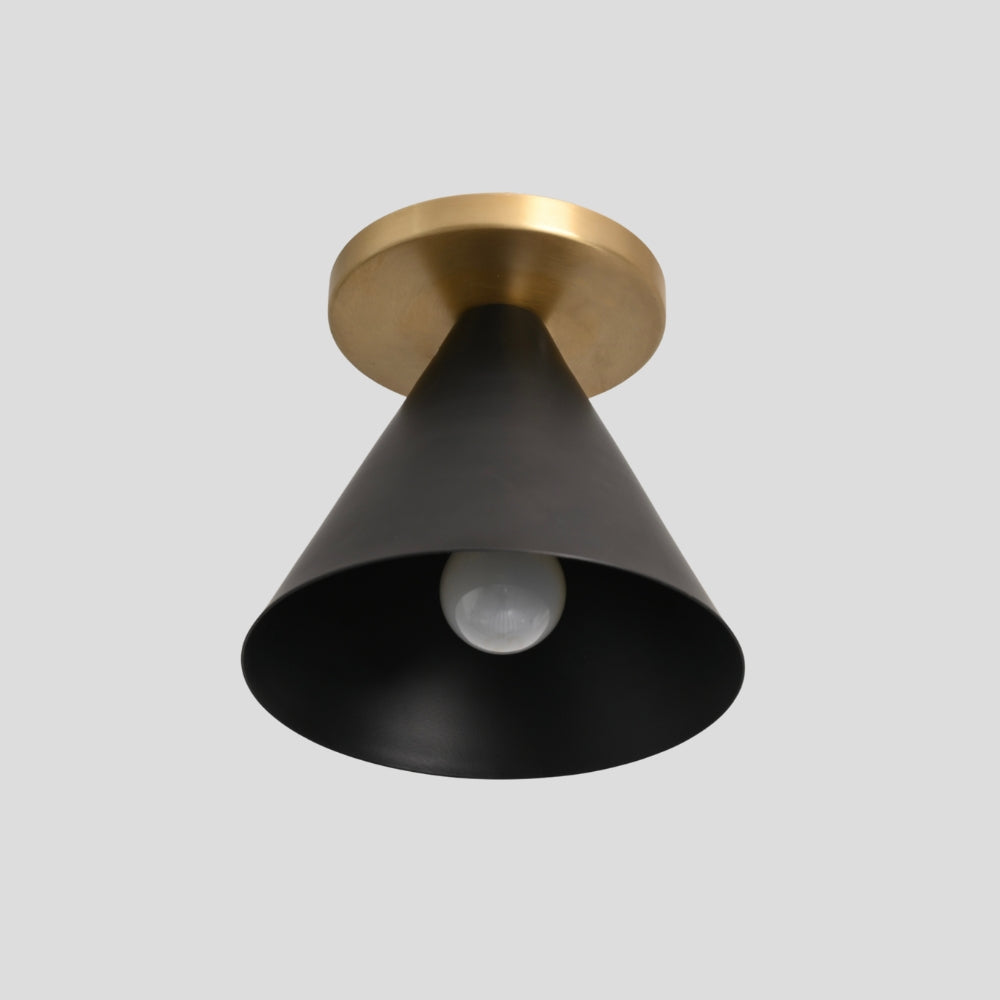 Brass Cone Ceiling Light - Matt Black Shade