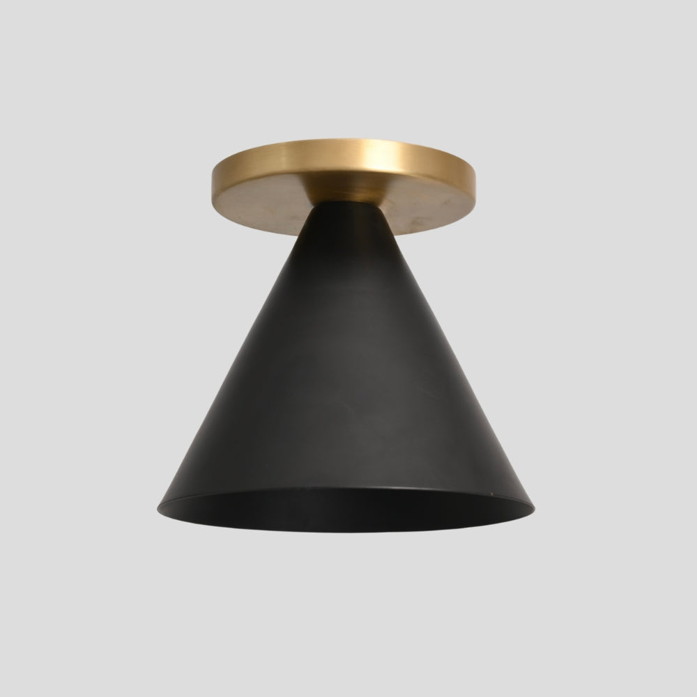 Brass Cone Ceiling Light - Matt Black Shade