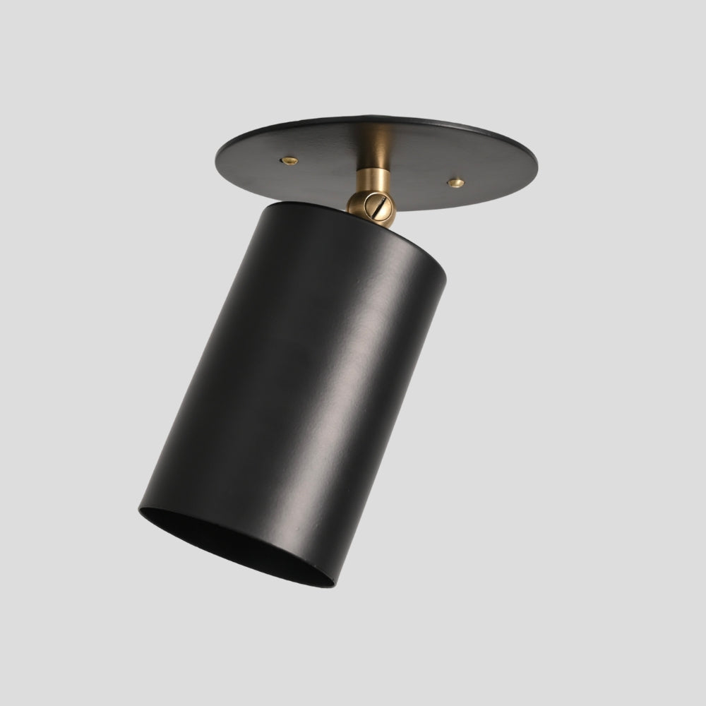 Adjustable Brass Ceiling Spotlight - Black Cylinder Shade