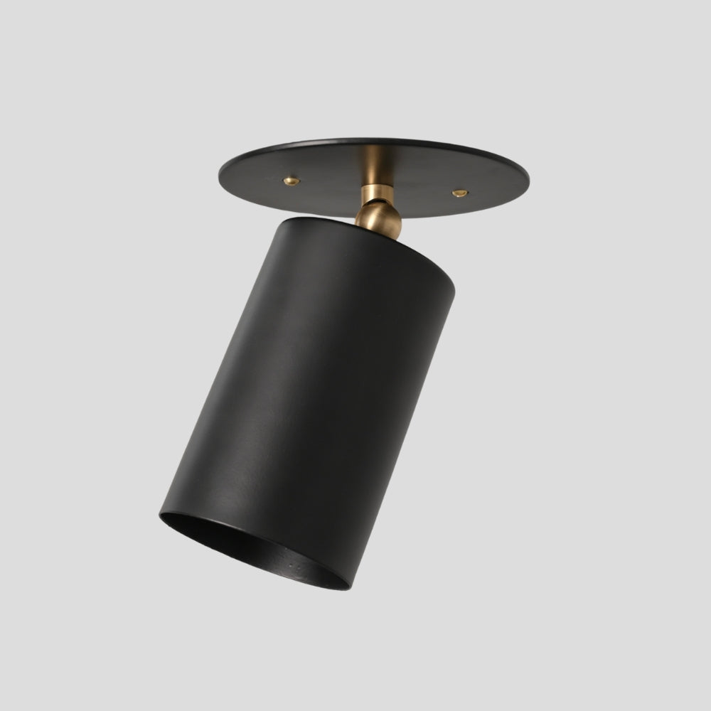 Adjustable Brass Ceiling Spotlight - Black Cylinder Shade