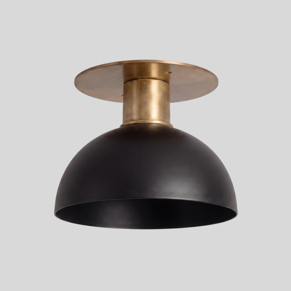 Black Dome Semi Flush Mount - Mid Century Brass Ceiling Light