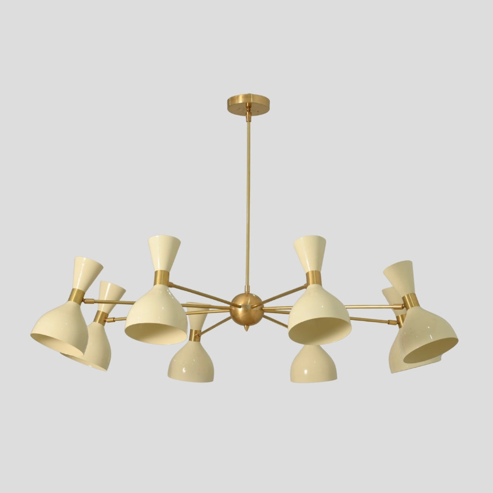 8 Light Pendant Chandelier - Brass & Cream Shade