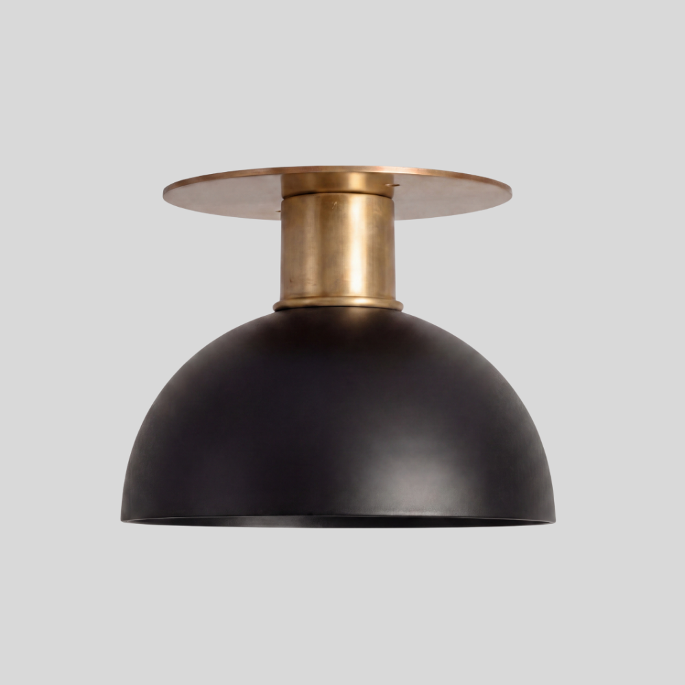 Black Dome Semi Flush Mount - Mid Century Brass Ceiling Light