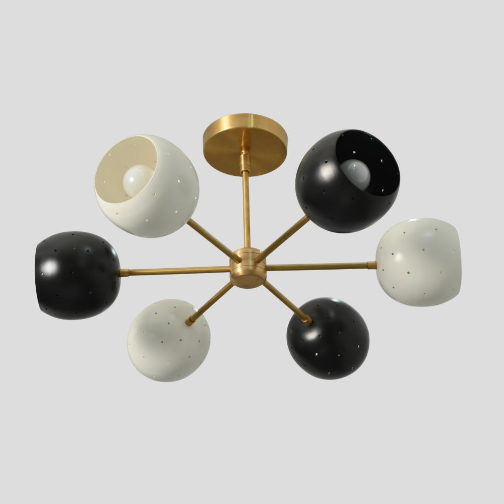 Semi Flush Mount 6 Light Ceiling - Black & White Shade