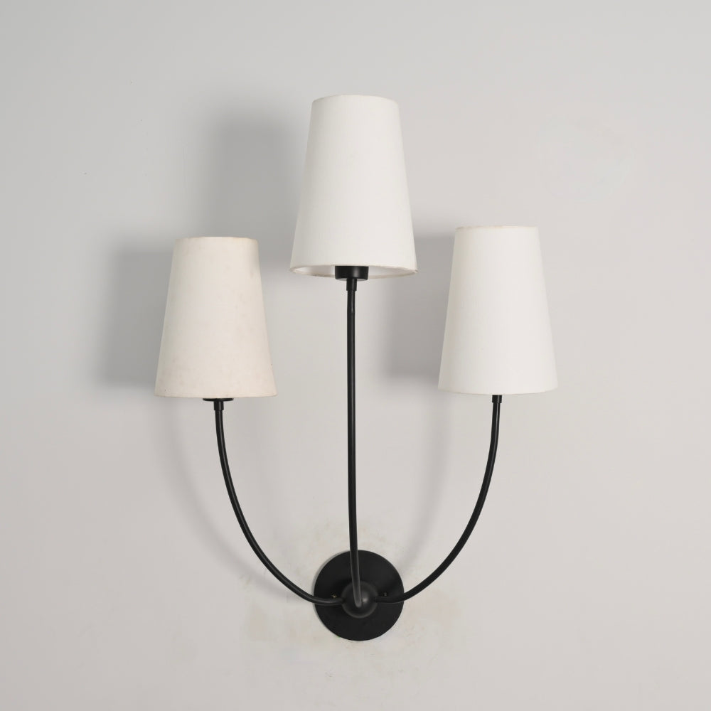 Triple Linen Shade Wall Lamp - Matt Black Sconce
