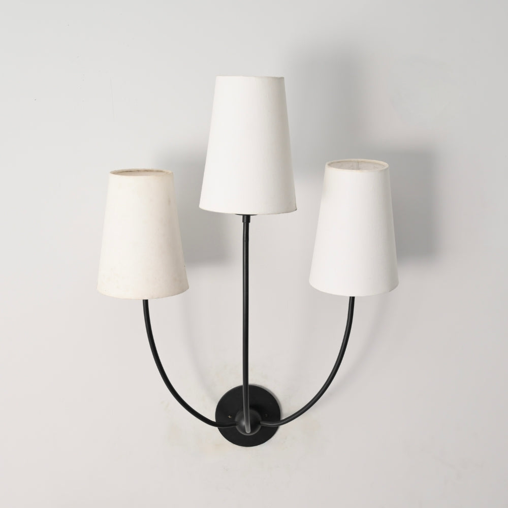 Triple Linen Shade Wall Lamp - Matt Black Sconce