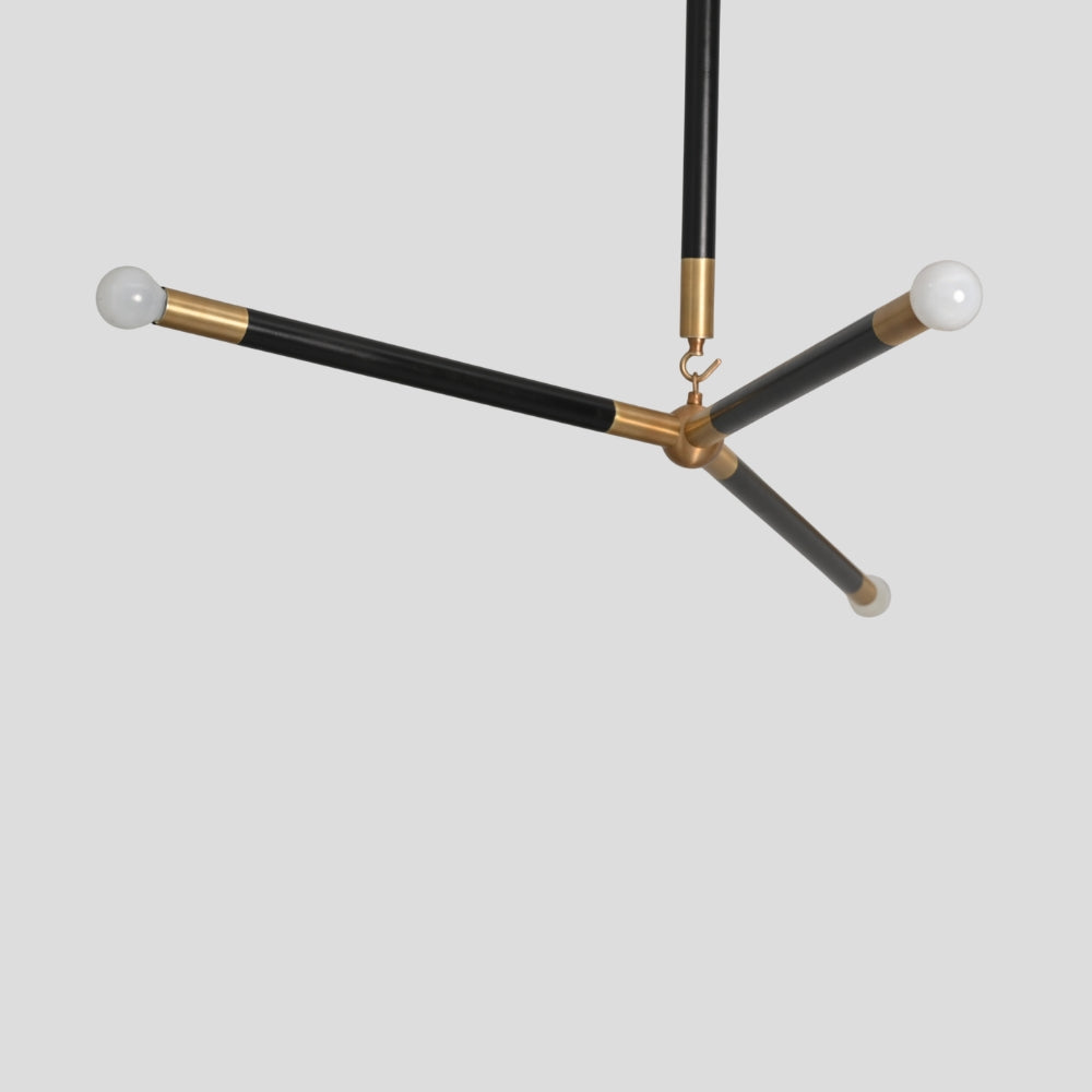Matt Black Brass Chandelier - Three Arm Pendant Light
