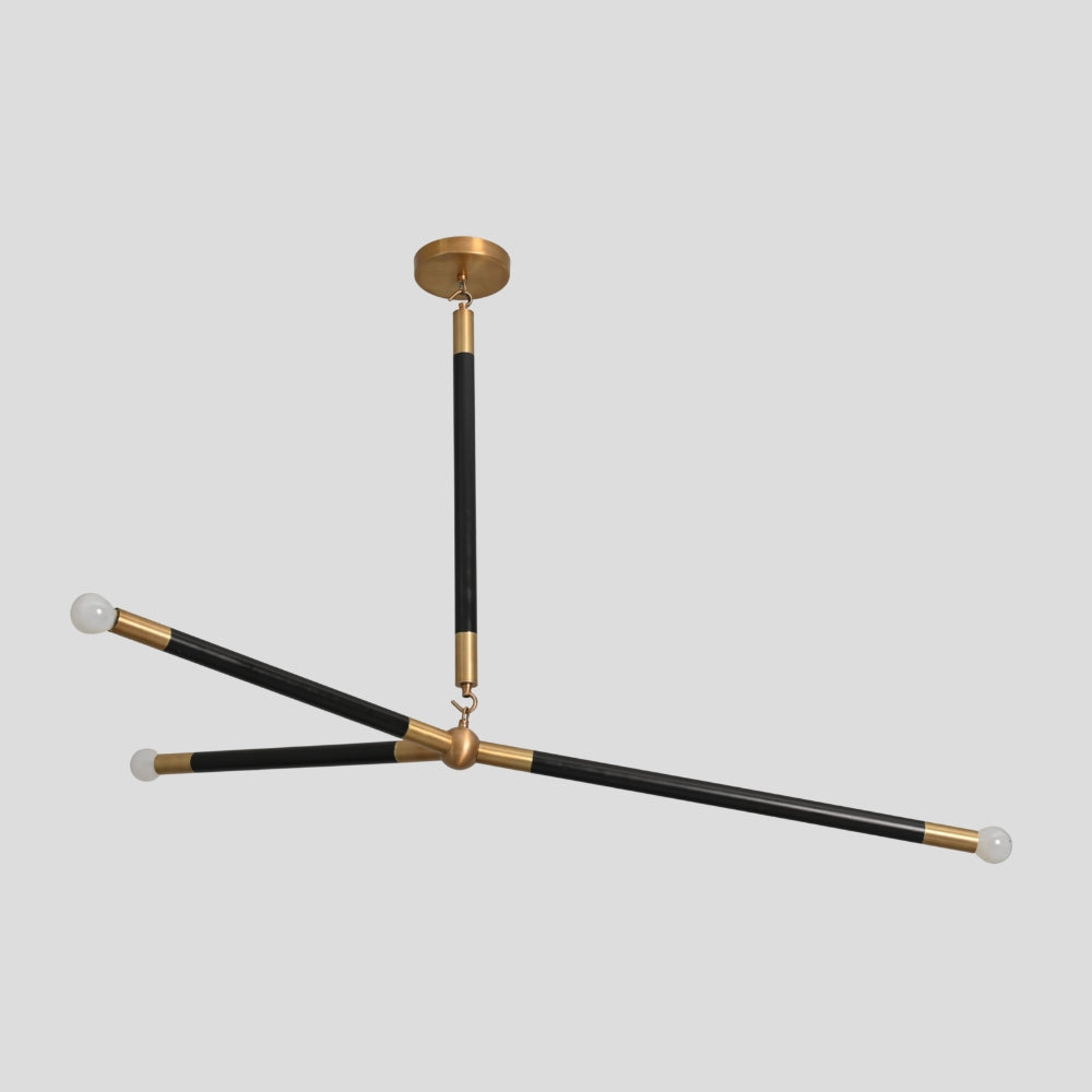Matt Black Brass Chandelier - Three Arm Pendant Light
