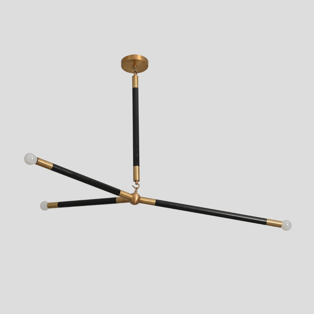 Matt Black Brass Chandelier - Three Arm Pendant Light