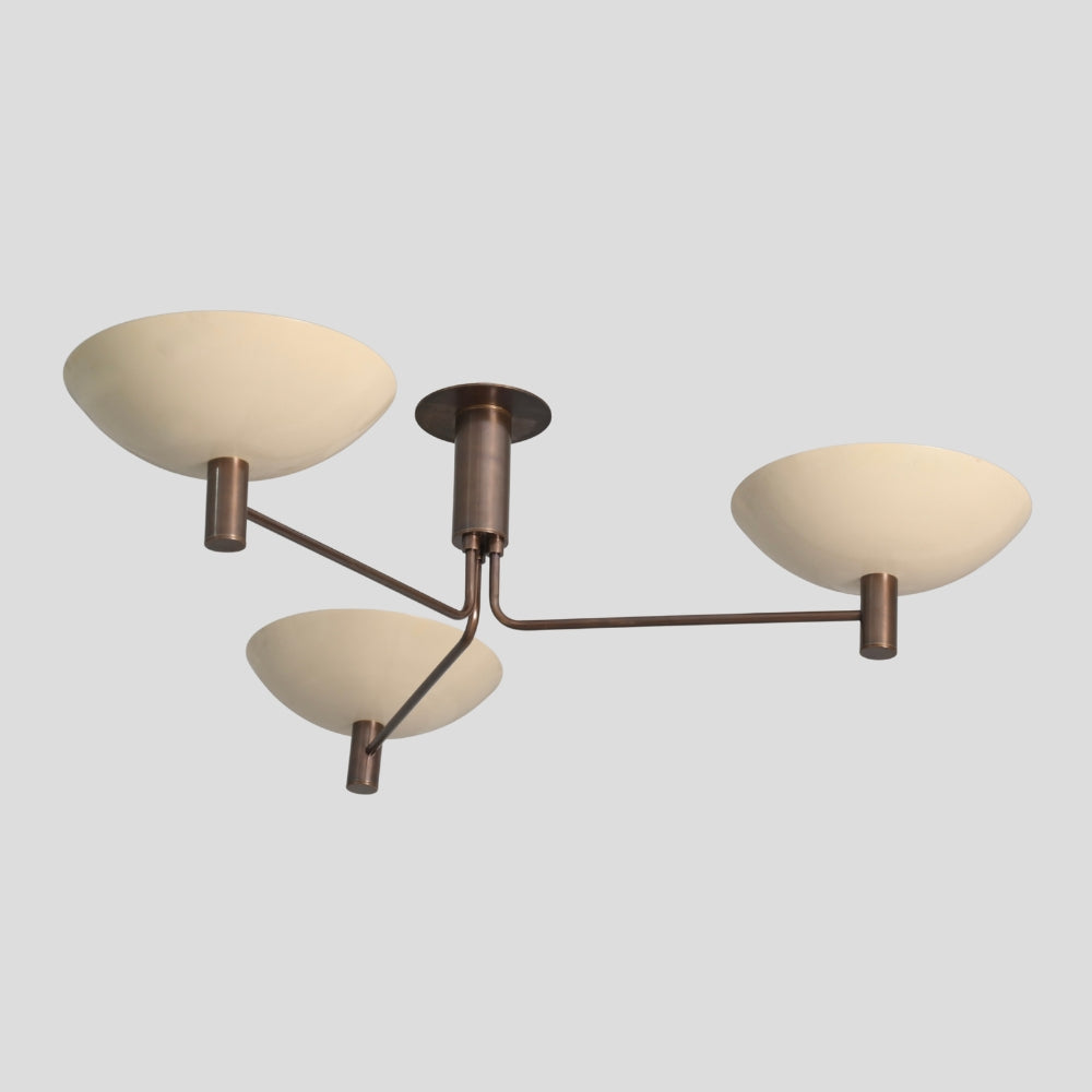 Flush Mount Three Arm - Ceiling Light Dome Cream Shade