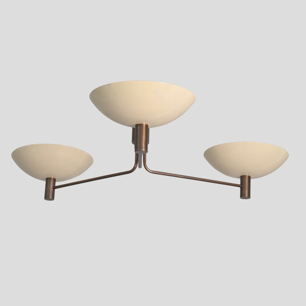 Flush Mount Three Arm - Ceiling Light Dome Cream Shade