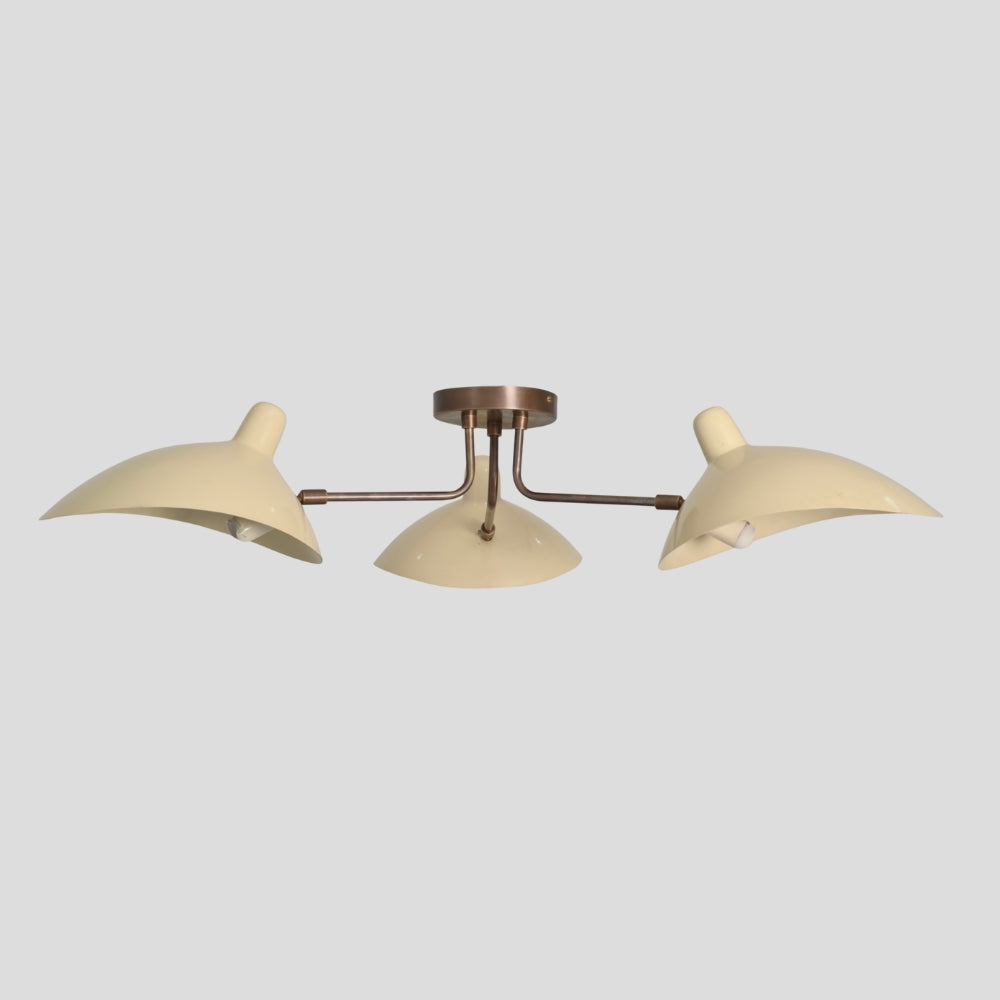 Flush Mount Ceiling Light - Three Arm Curved Cream Shade