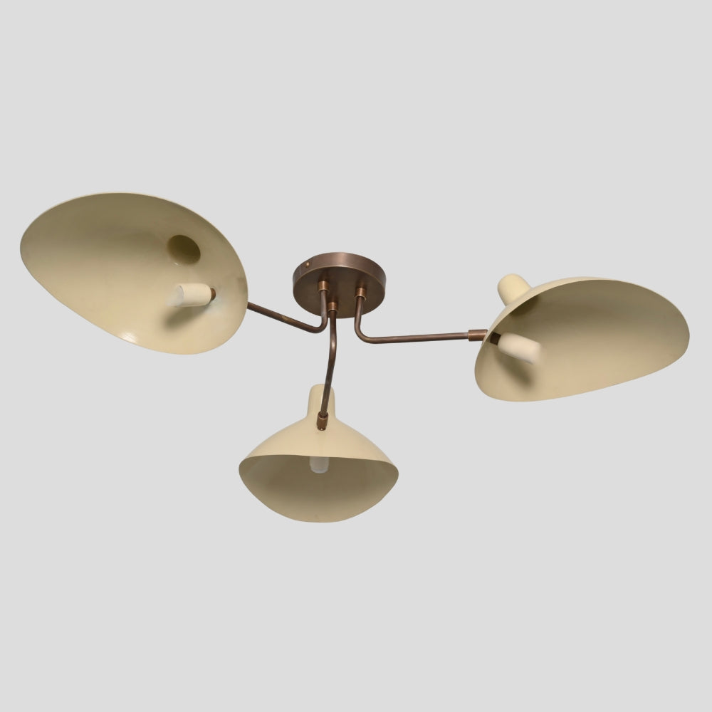 Flush Mount Ceiling Light - Three Arm Curved Cream Shade