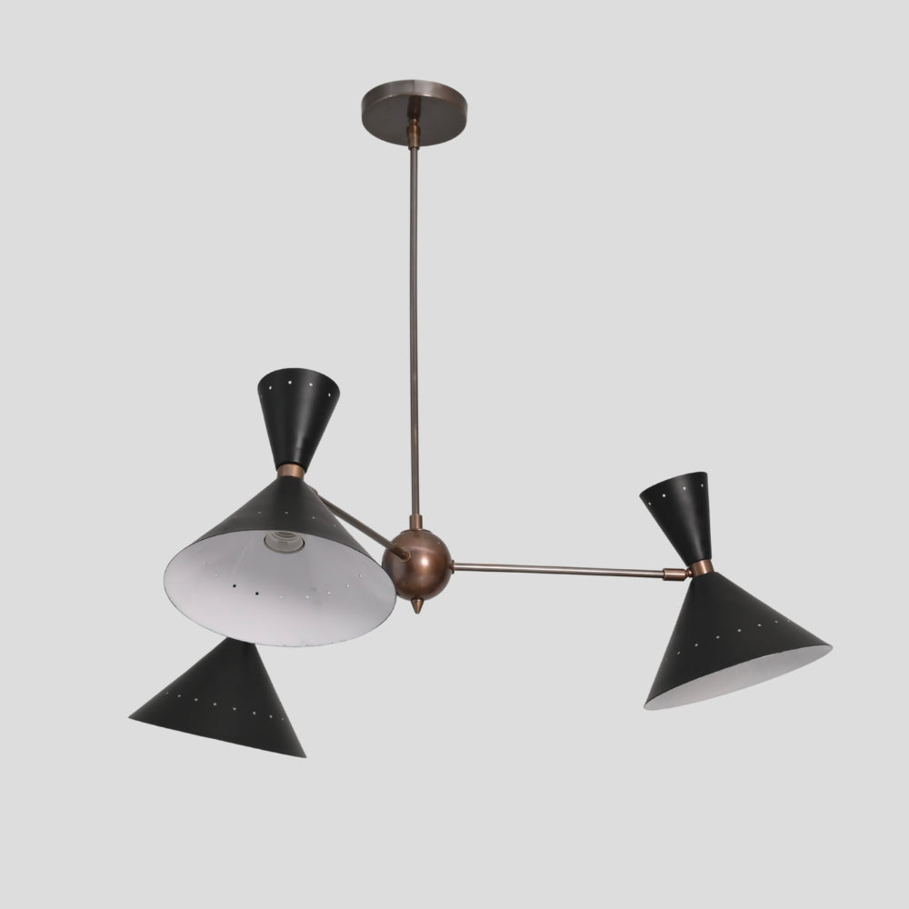 Three Arm Pendant Light - Perforated Black Shade