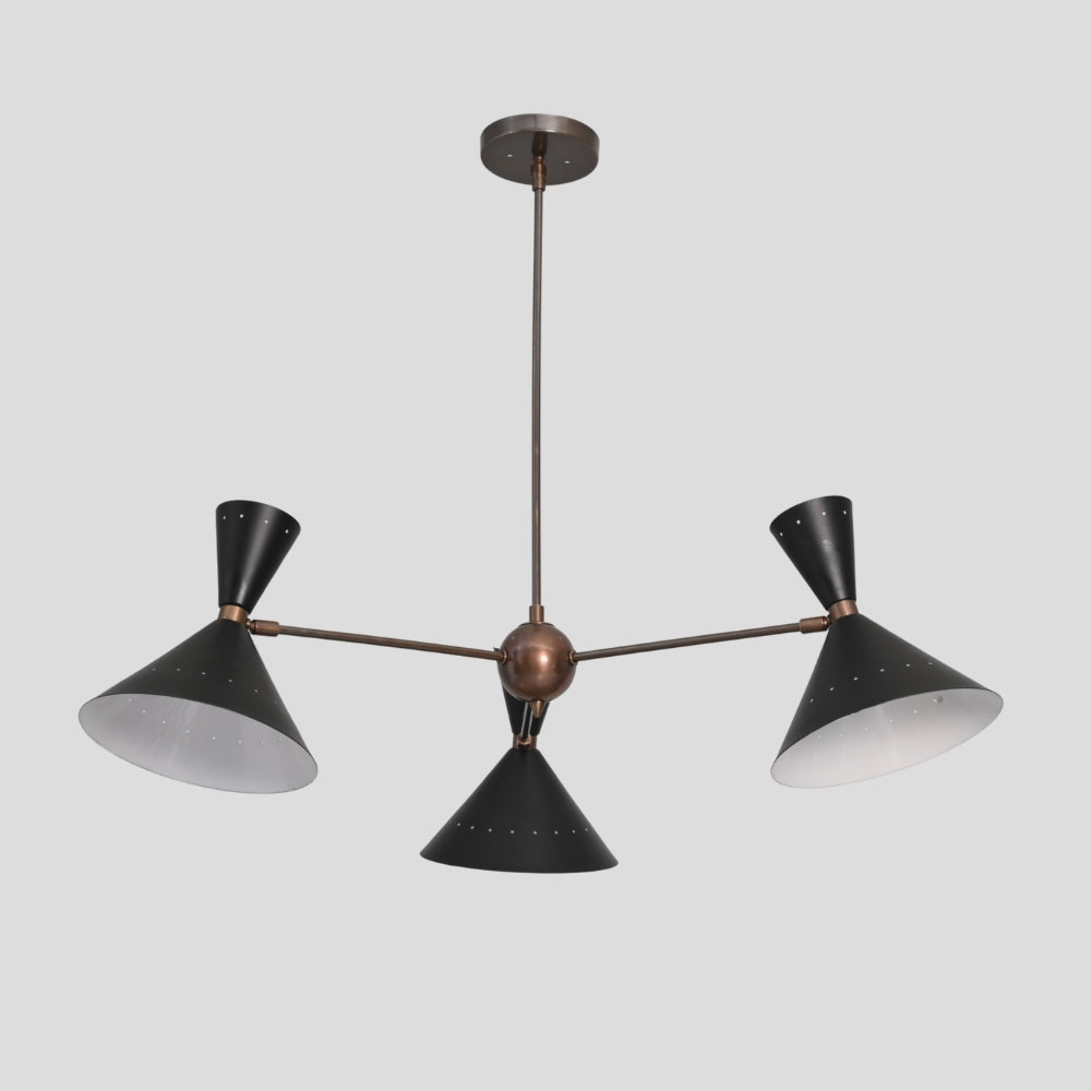 Three Arm Pendant Light - Perforated Black Shade
