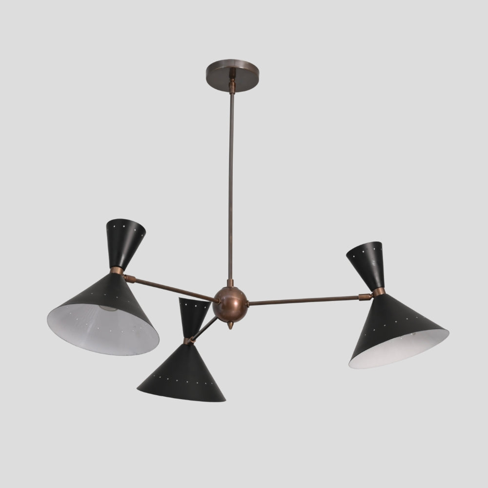 Three Arm Pendant Light - Perforated Black Shade