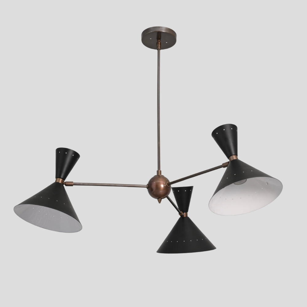 Three Arm Pendant Light - Perforated Black Shade