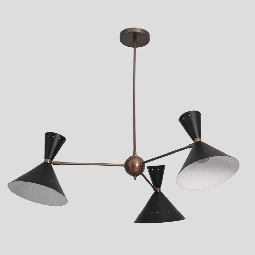 Three Arm Pendant Light - Perforated Black Shade