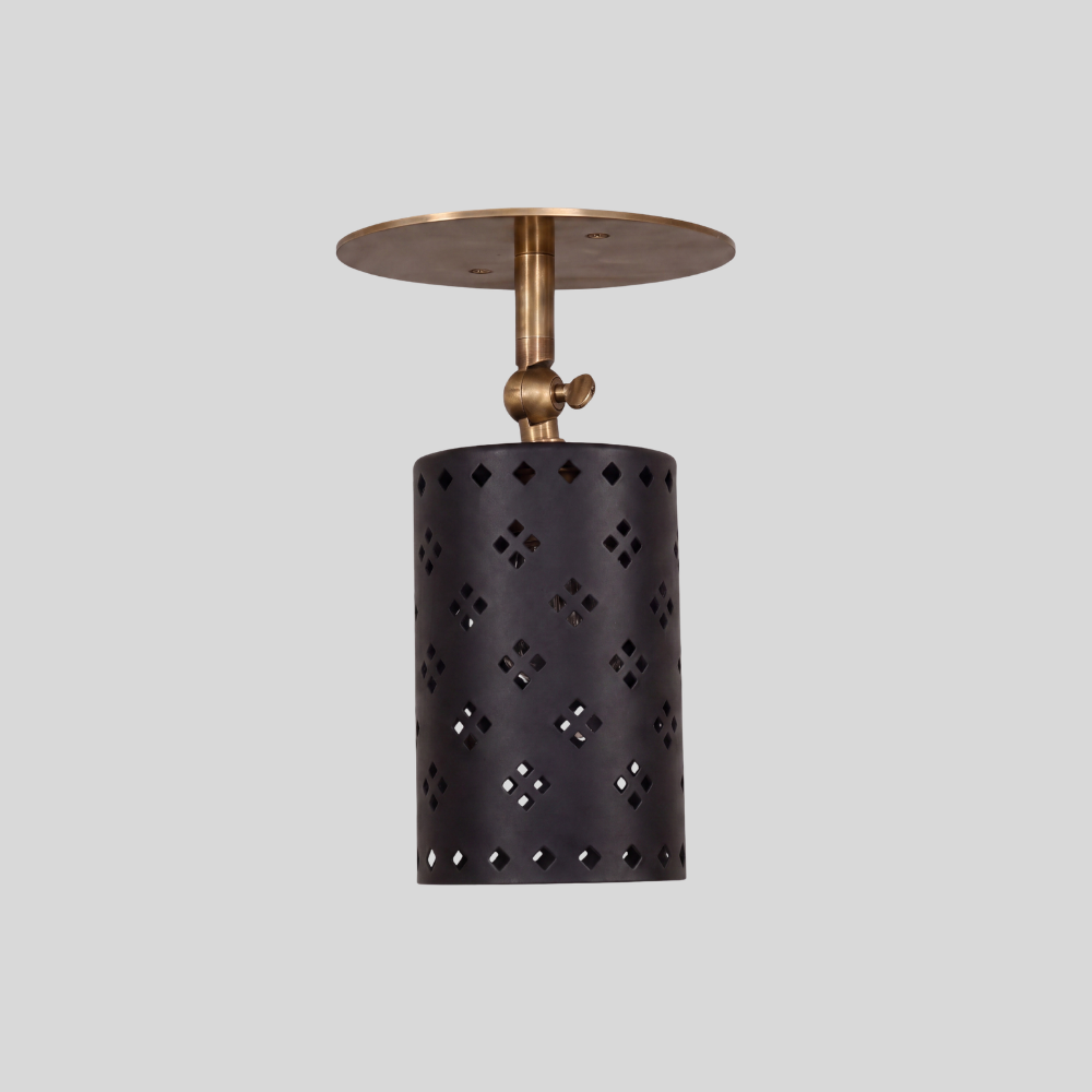 Perforated Black Cylinder Spot Light - Adjustable Brass Flush Mount