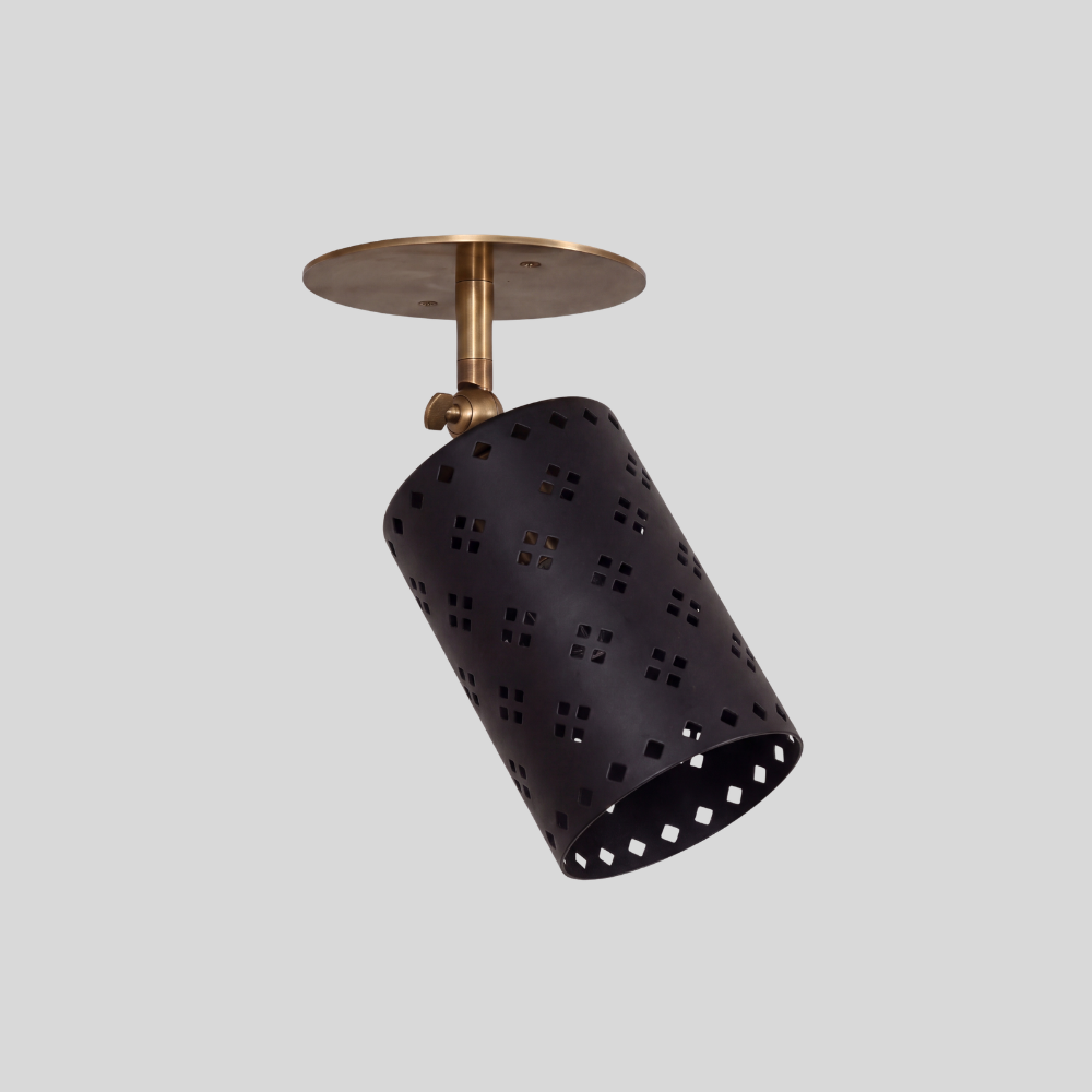 Perforated Black Cylinder Spot Light - Adjustable Brass Flush Mount
