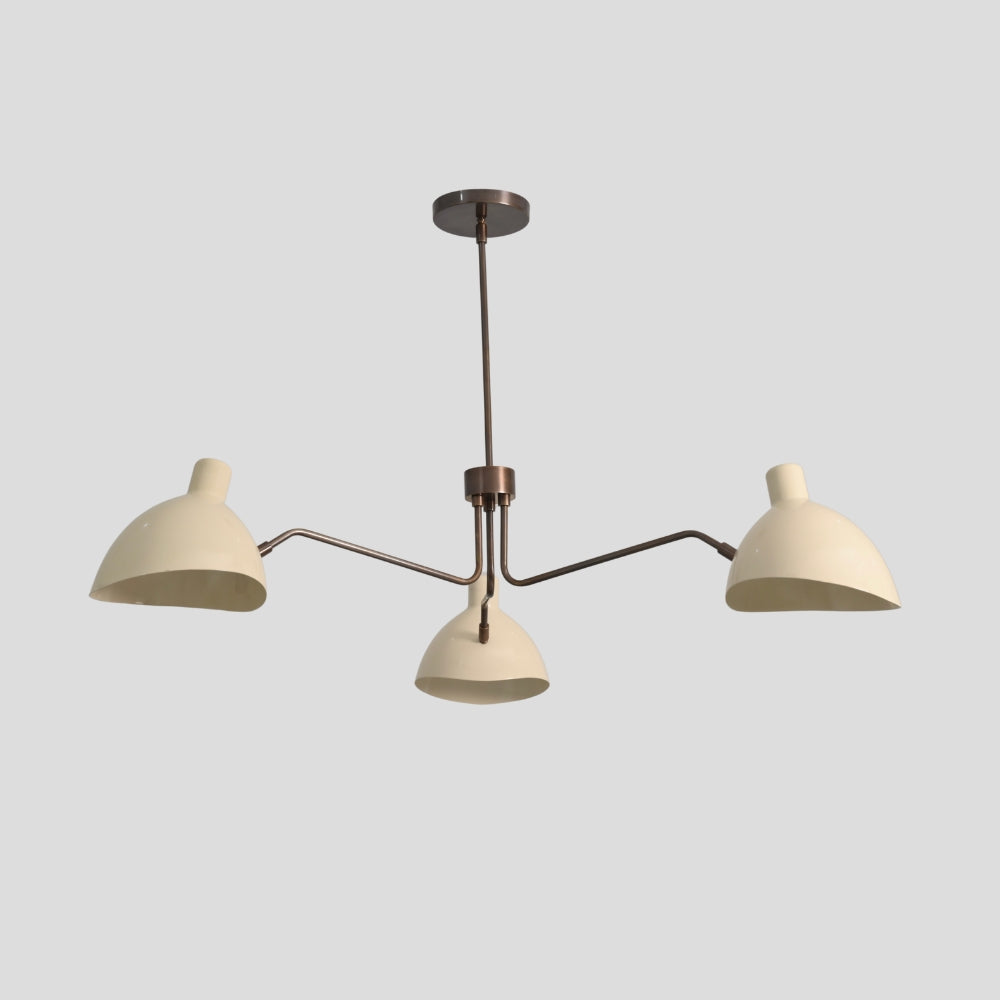 Brass Pendant Light - Three Arm Curved Cream Shade