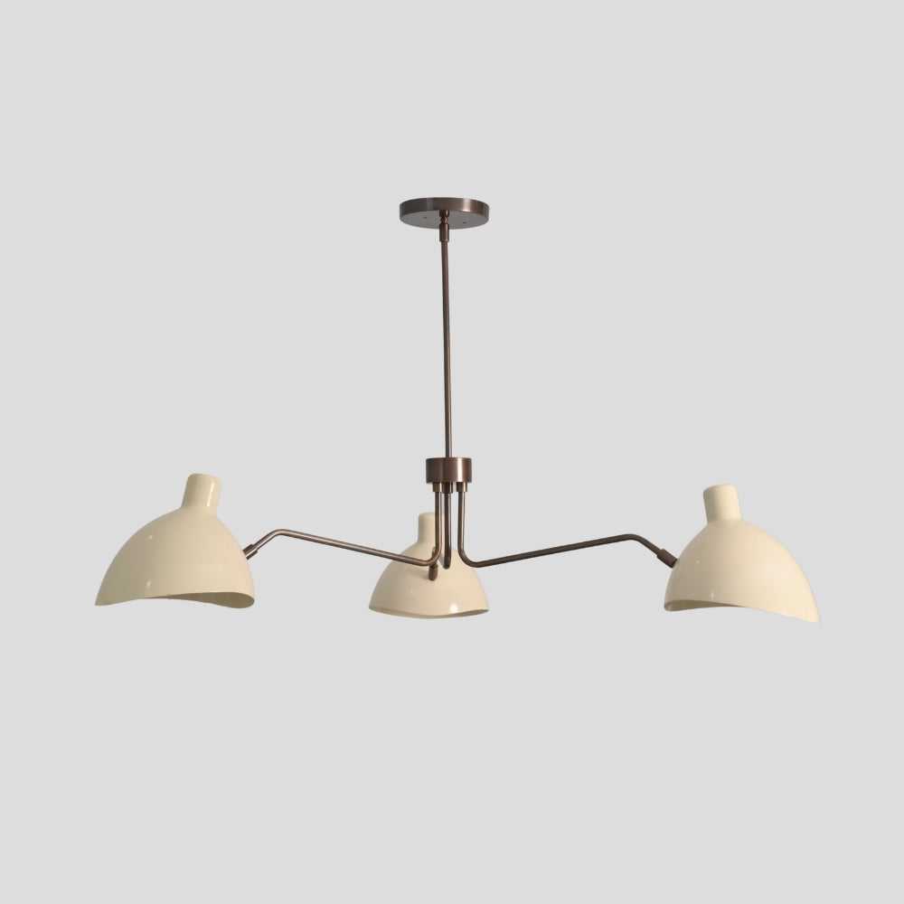 Brass Pendant Light - Three Arm Curved Cream Shade