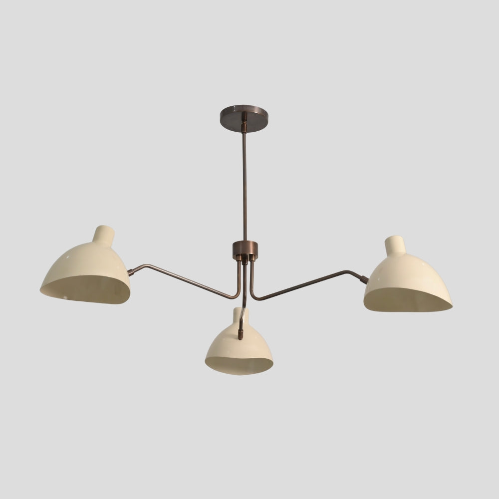 Brass Pendant Light - Three Arm Curved Cream Shade