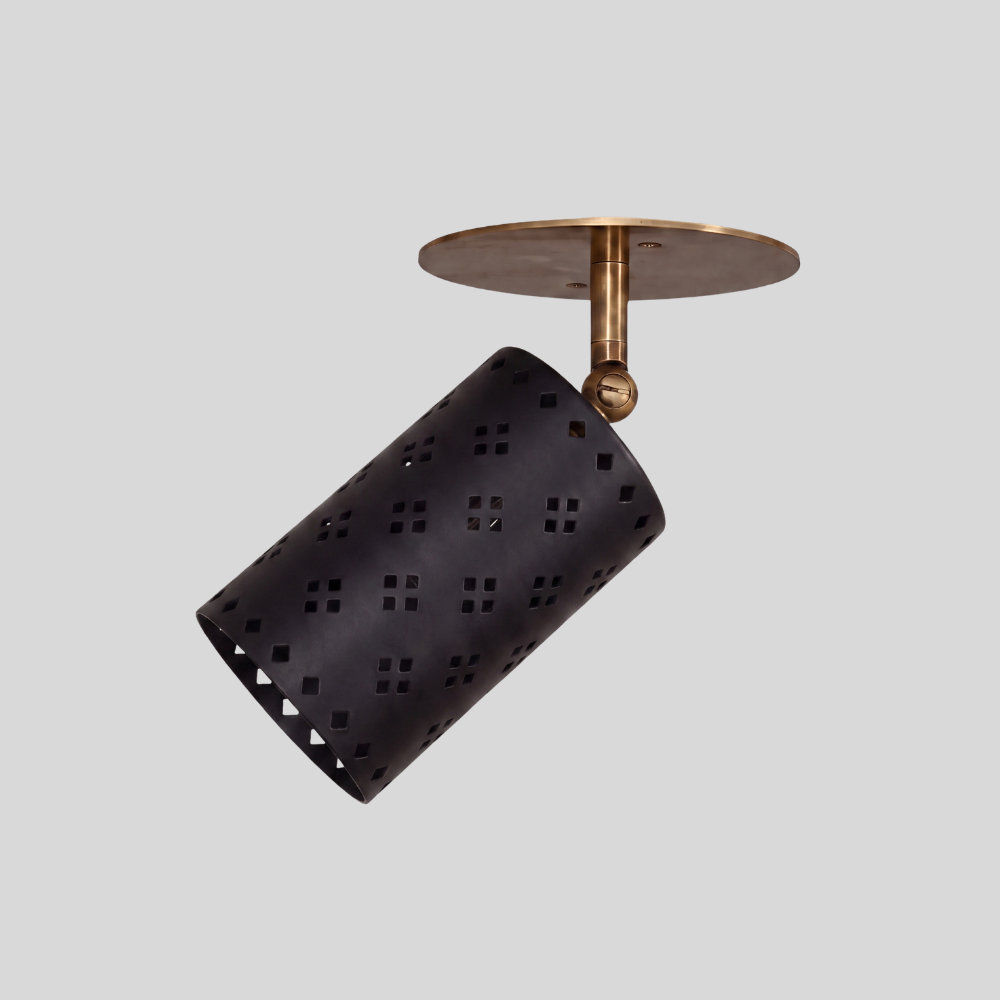 Perforated Black Cylinder Spot Light - Adjustable Brass Flush Mount