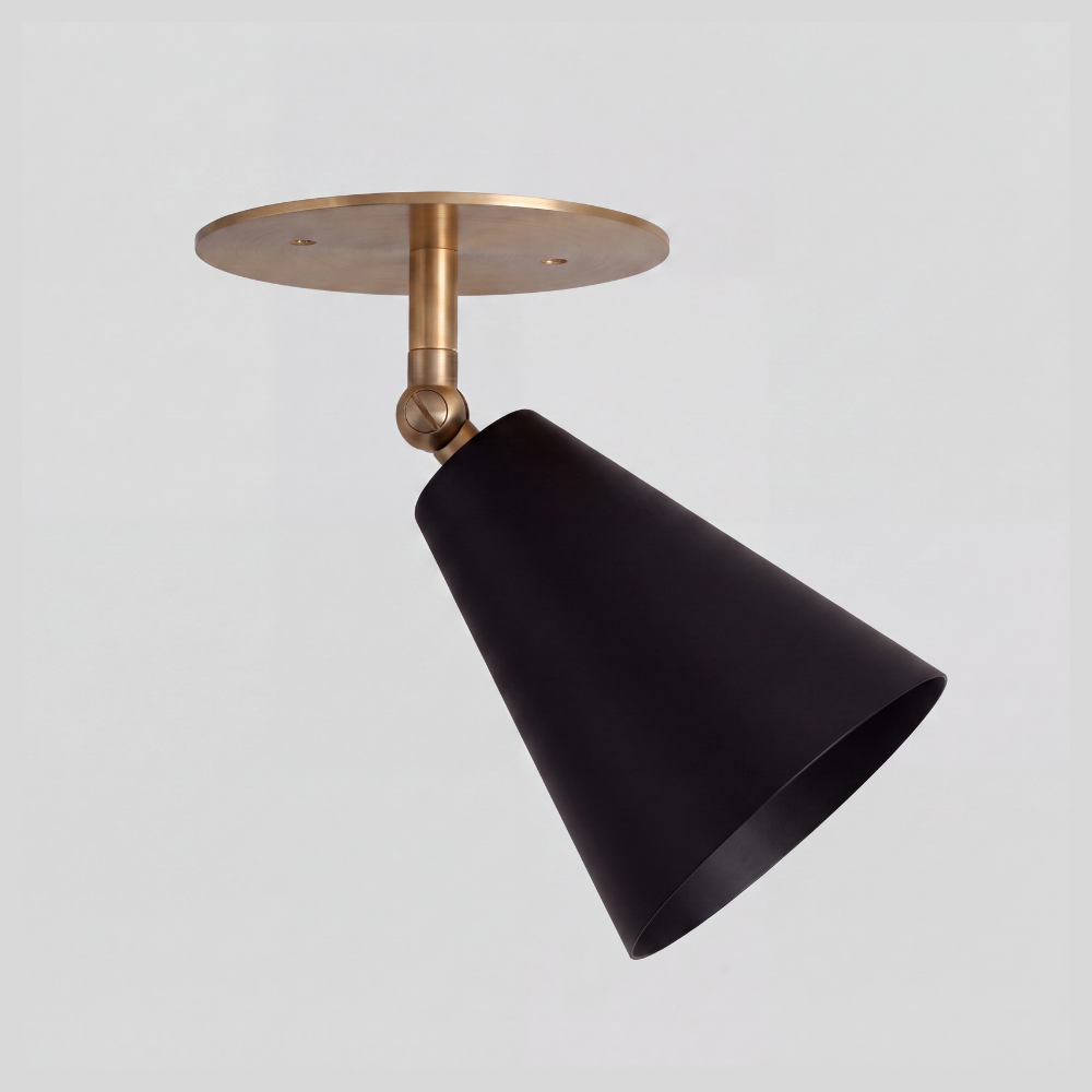 Black Cone Ceiling Spot Light - Adjustable Brass Flush Mount