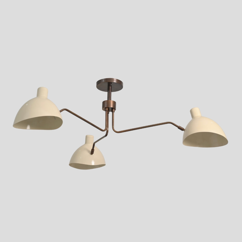 Semi Flush Mount Ceiling Light - Three Arm Curved Cream