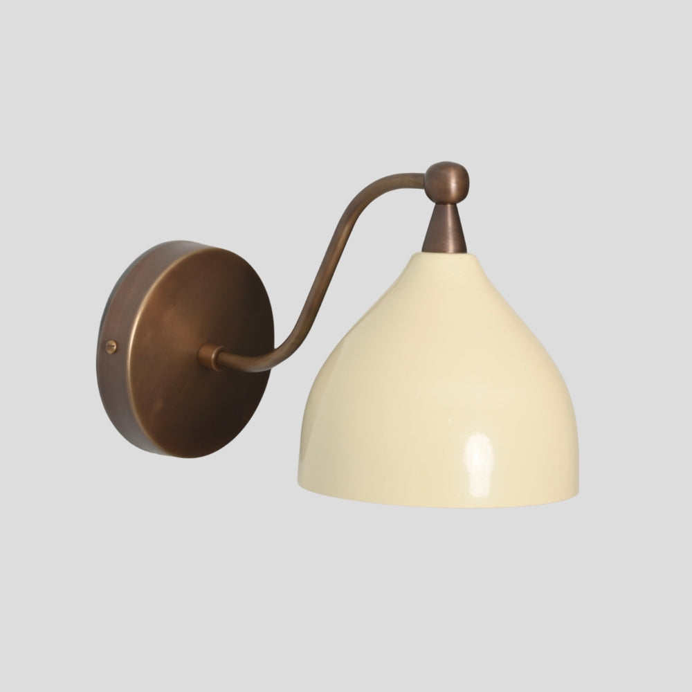 Minimalistic Brass Round Wall Sconce - Cream Shade