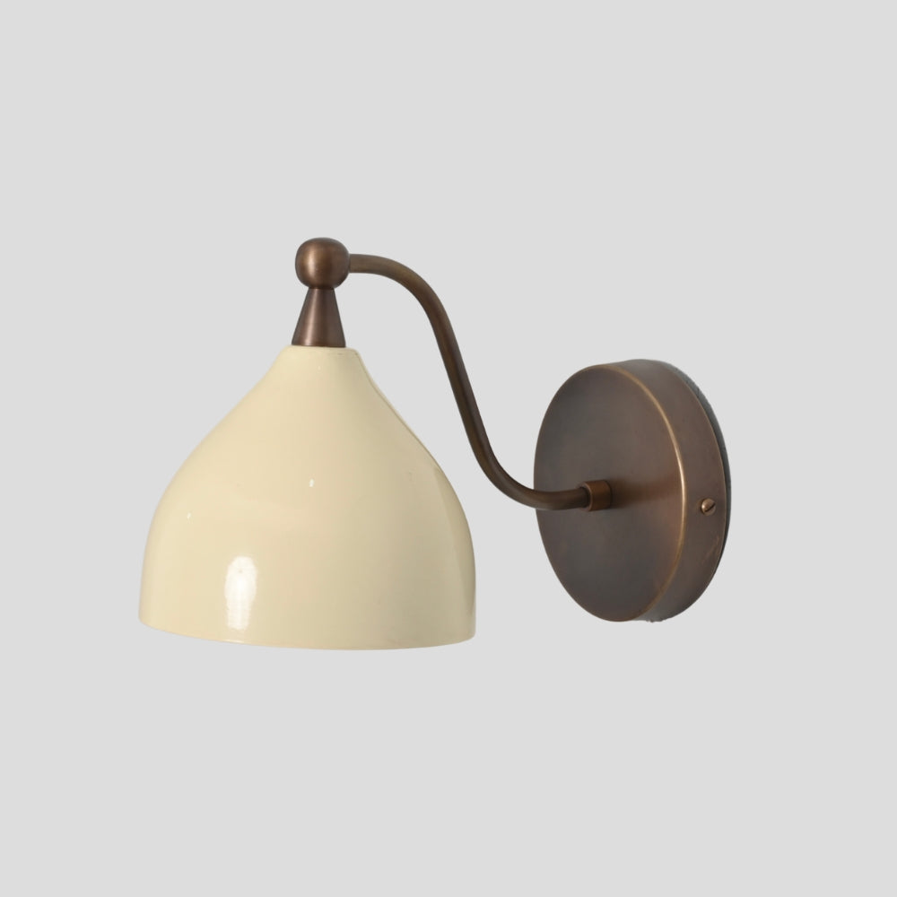 Minimalistic Brass Round Wall Sconce - Cream Shade