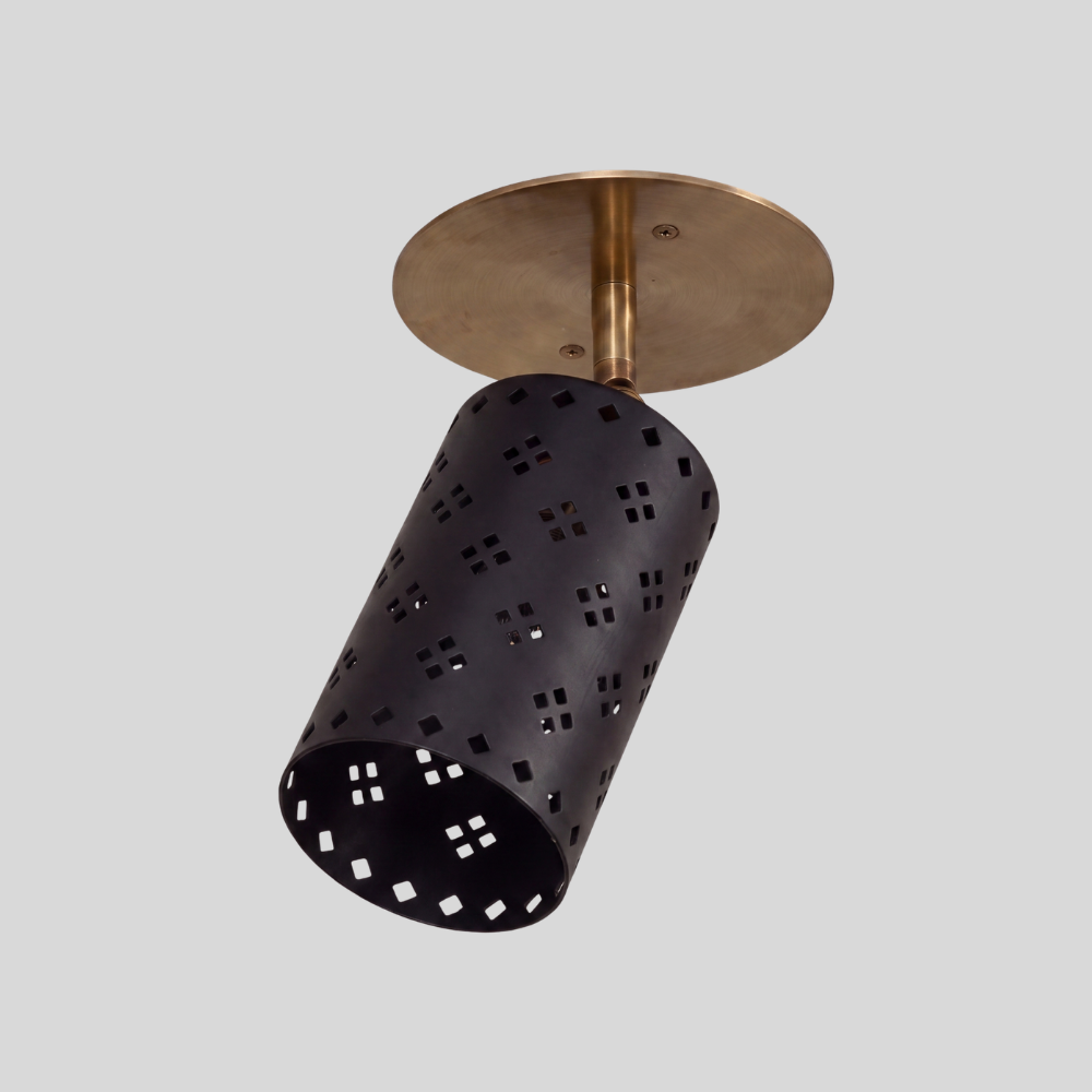 Perforated Black Cylinder Spot Light - Adjustable Brass Flush Mount
