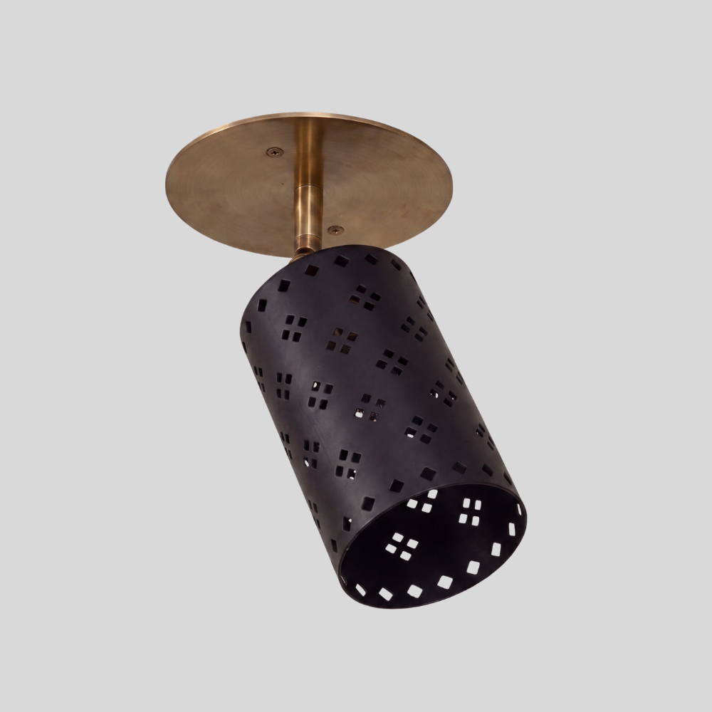 Perforated Black Cylinder Spot Light - Adjustable Brass Flush Mount