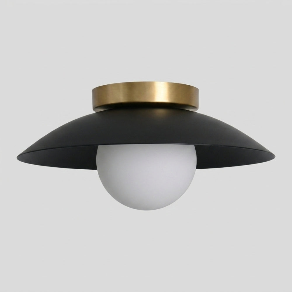 Brass Dome Flush Mount - Glass Globe Black Shade