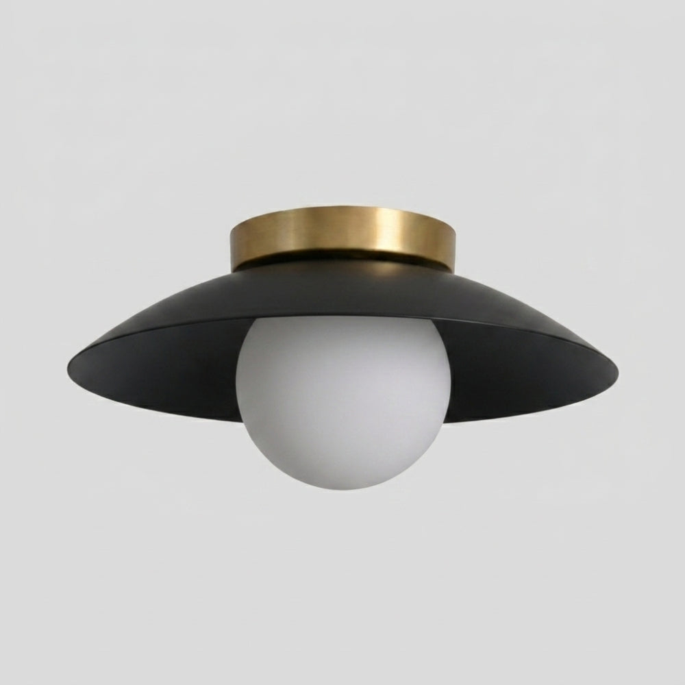 Brass Dome Flush Mount - Glass Globe Black Shade