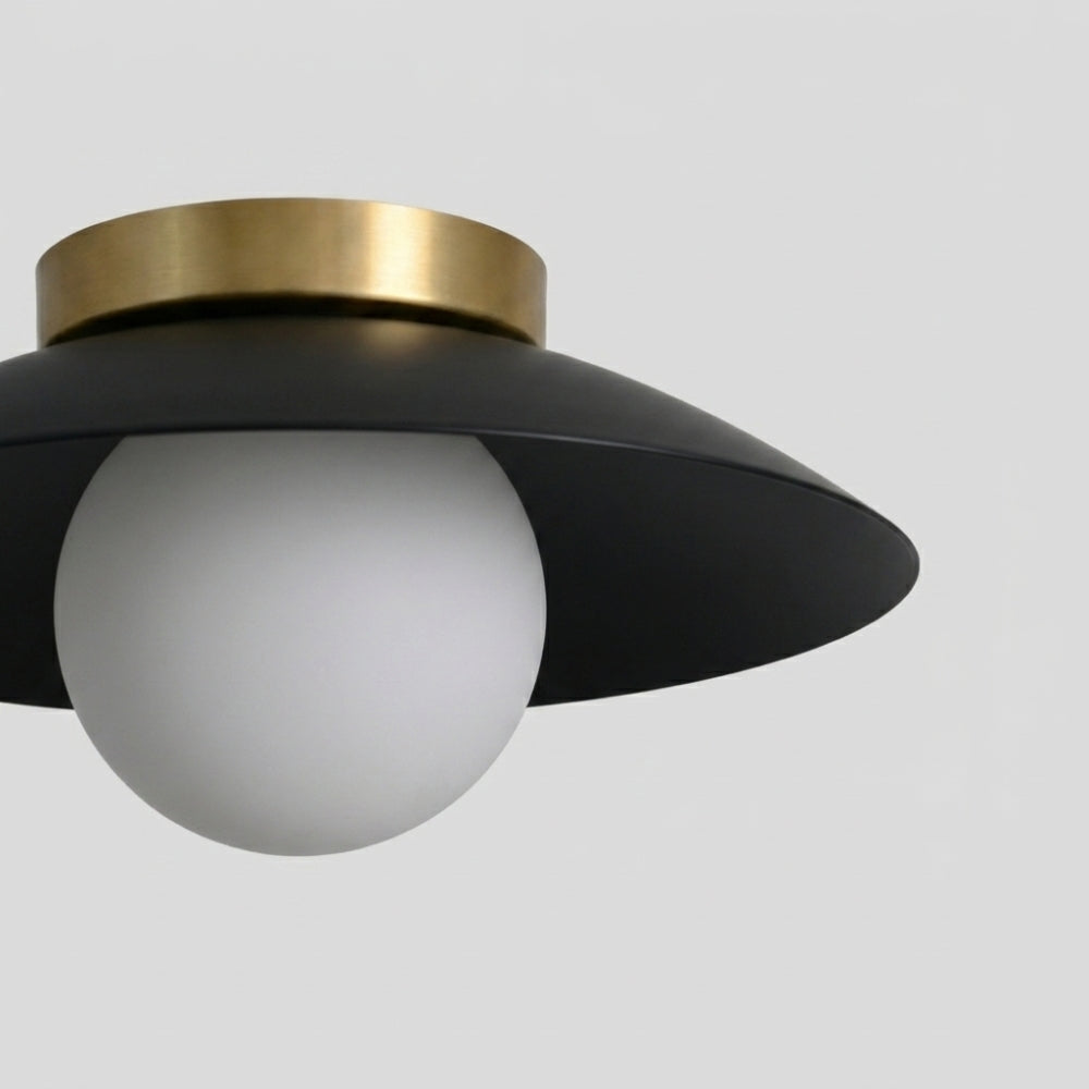 Brass Dome Flush Mount - Glass Globe Black Shade