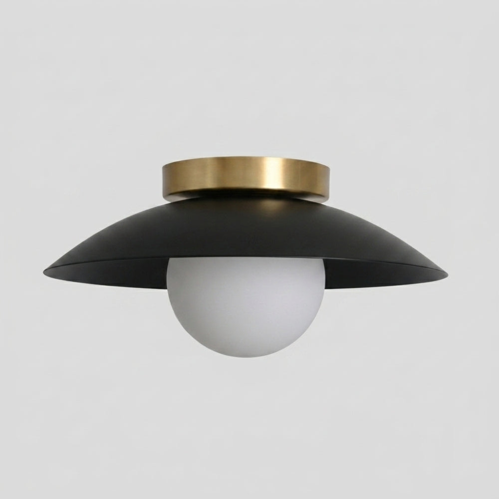 Brass Dome Flush Mount - Glass Globe Black Shade