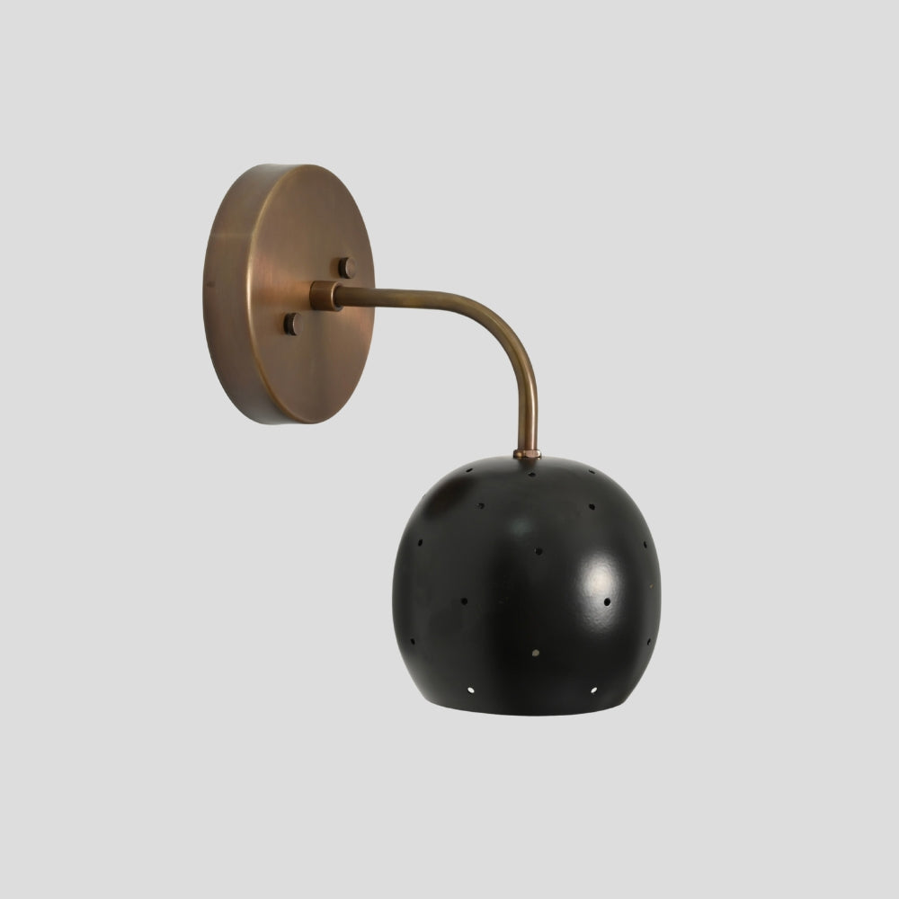 Antique Brass Wall Light - Black Ball Perforated Shade