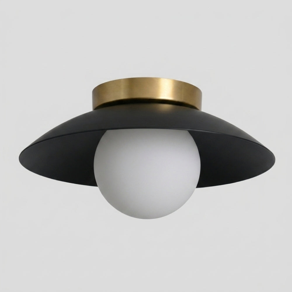Brass Dome Flush Mount - Glass Globe Black Shade