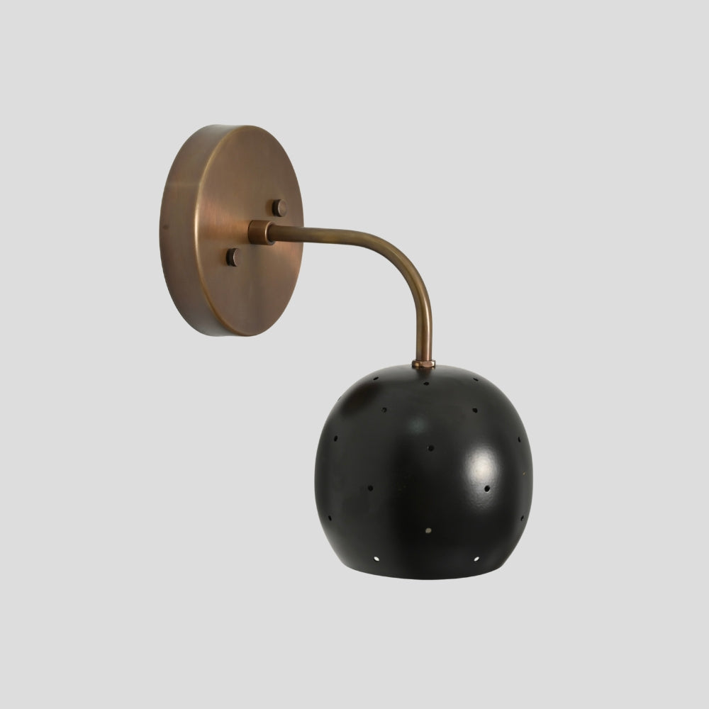 Antique Brass Wall Light - Black Ball Perforated Shade