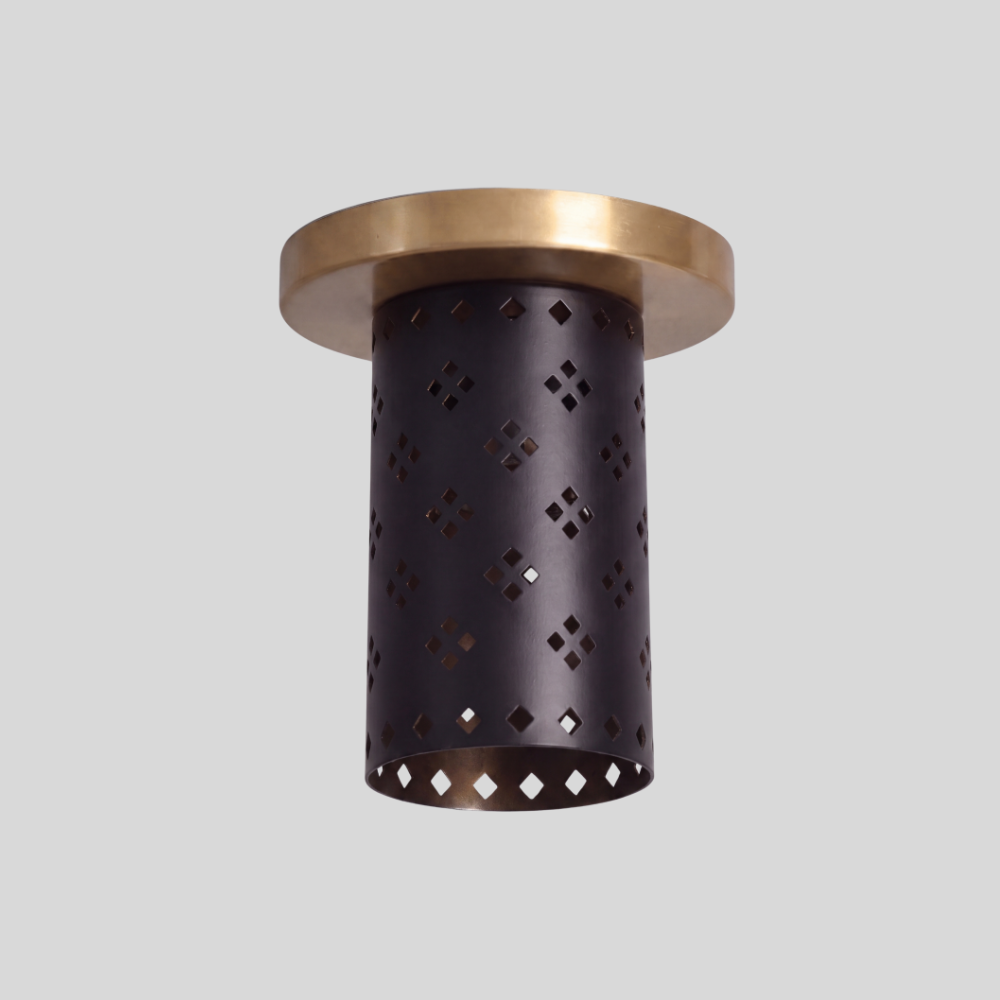 Perforated Black Cylinder Flush Mount - Modern Brass Spot Light