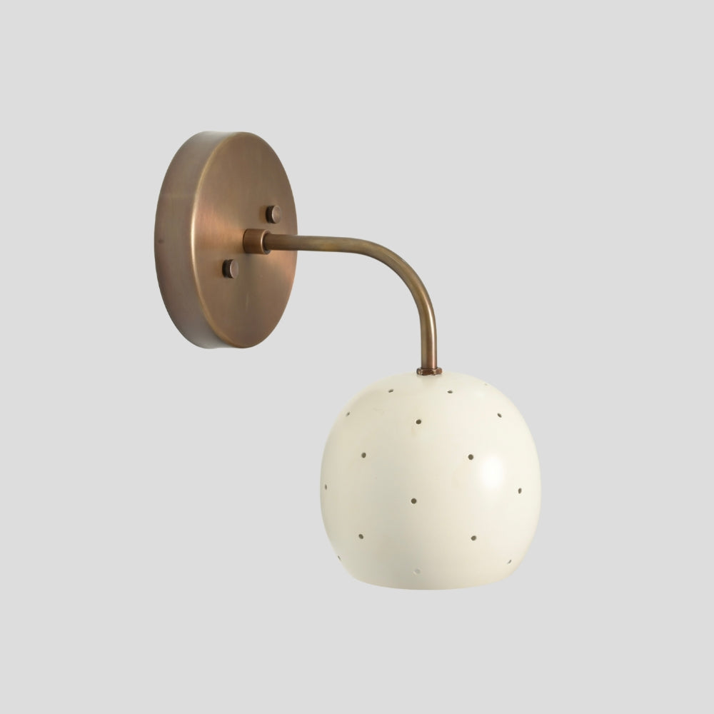 Antique Brass Wall Light - White Ball Perforated Shade