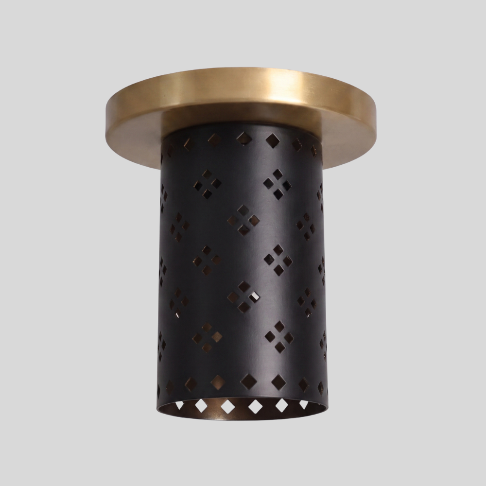 Perforated Black Cylinder Flush Mount - Modern Brass Spot Light