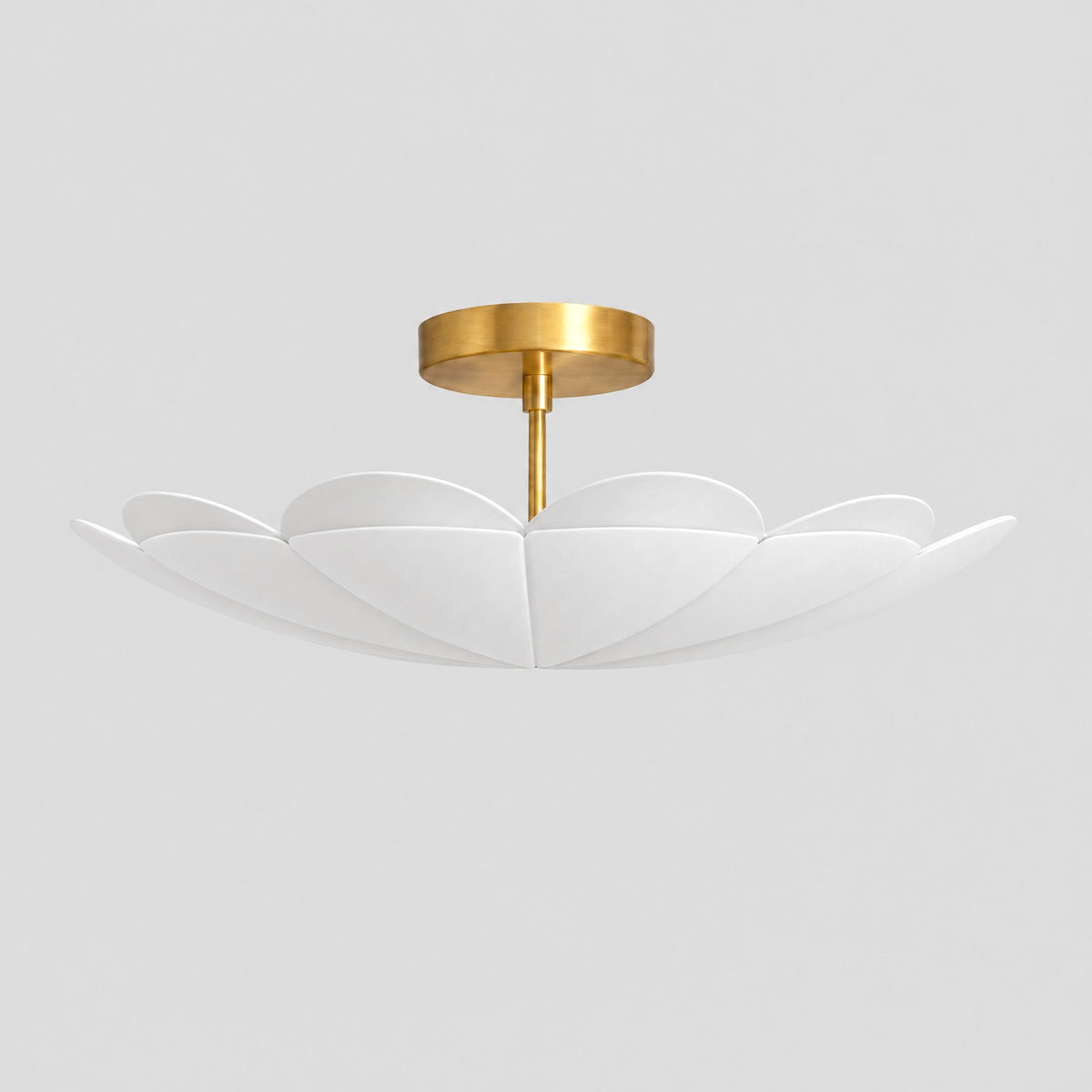 Flower Dome Semi Flush Mount, matt white shade, solid brass semi flush mount by BrassBeam